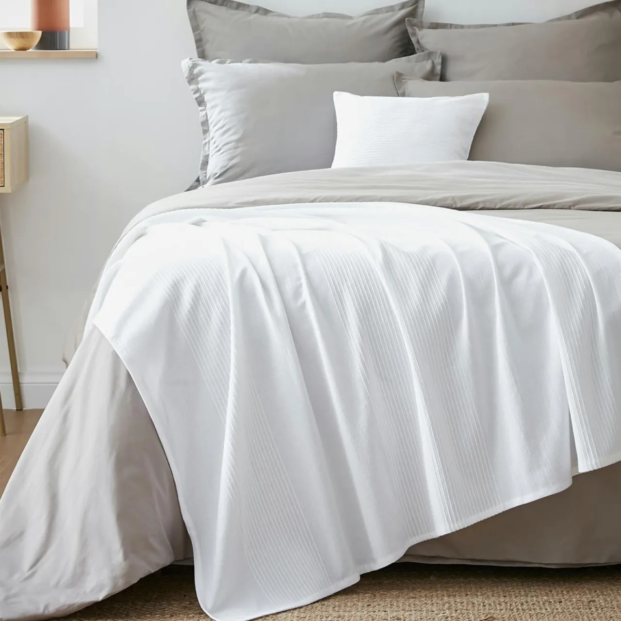 Plaid Et Jeté|Couvre-Lit Et Édredon|EMINZA Jeté de lit coton tissé (130 x 160 cm) Léa Blanc