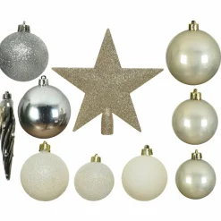 Boule De Noël|KAEMINGK Kit de décoration de sapin de Noël Novae multi Argent / / Or / Perle Blanc laine