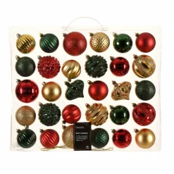 Boule De Noël|KAEMINGK Kit de décoration de sapin de Noël Agéna , Rouge et Or Vert sapin