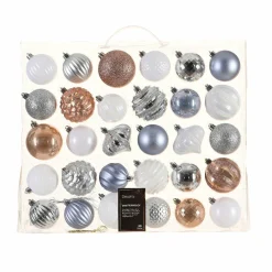 Boule De Noël|KAEMINGK Kit de décoration de sapin de Noël Agéna Blanc, Argent, Bleu vaporeux et Rose pétillant
