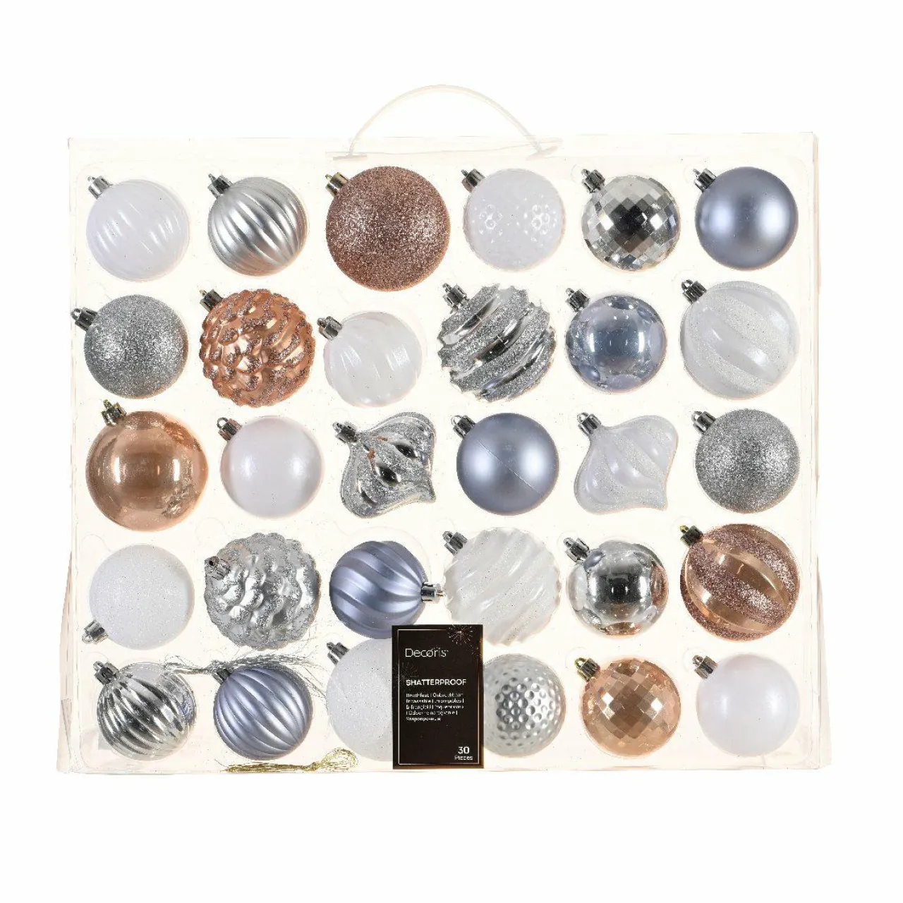 Boule De Noël|KAEMINGK Kit de décoration de sapin de Noël Agéna Blanc, Argent, Bleu vaporeux et Rose pétillant