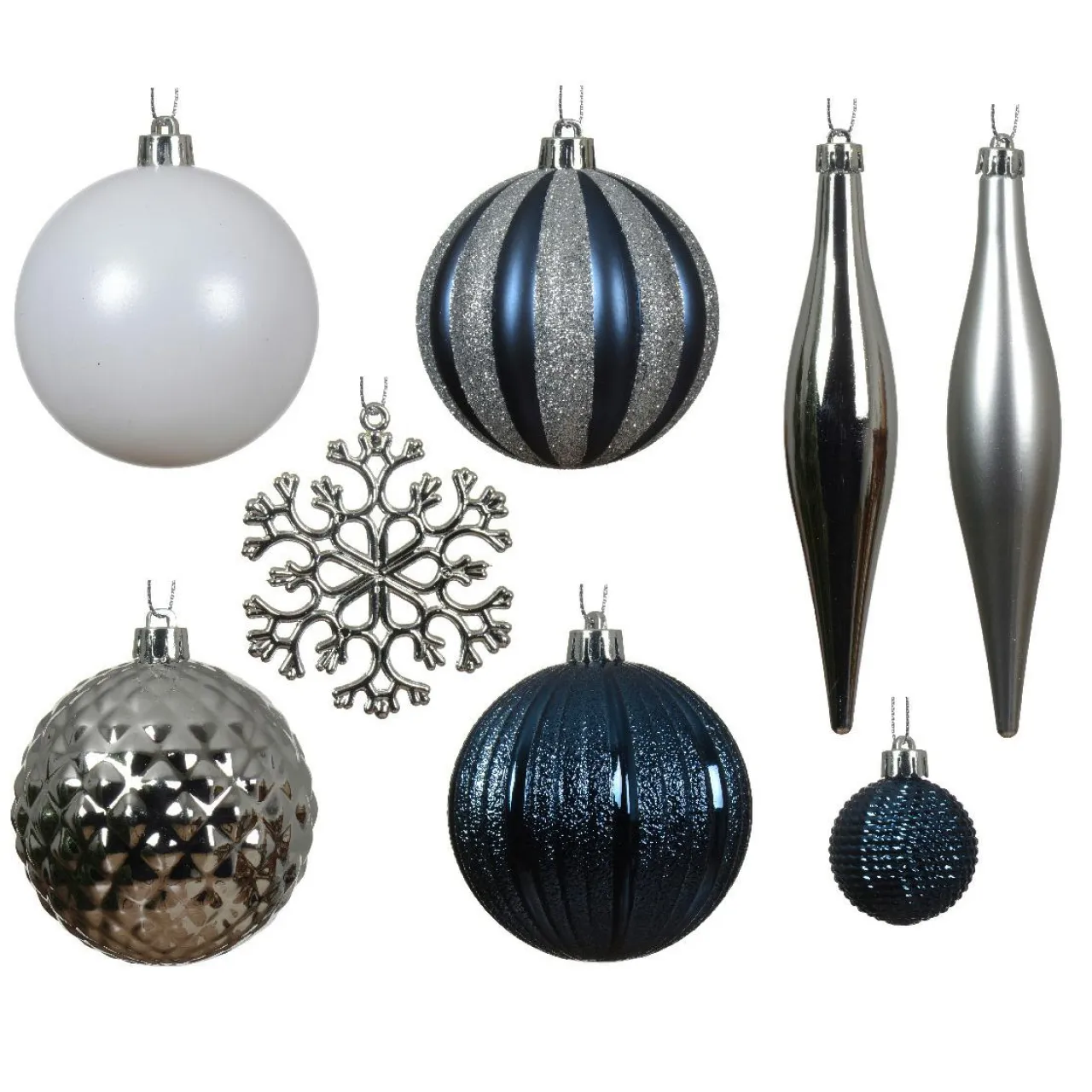 Boule De Noël|KAEMINGK Kit de décoration de sapin de Noël Christmas argent et blanc Bleu