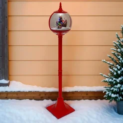 Personnage, Objet Grand Format|Déco Et Objet De Noël|JJA Lampadaire de Noël illuminé et animé (H150 cm) Boule Neige tombante Rouge