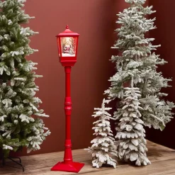 Personnage, Objet Grand Format|Déco Et Objet De Noël|KAEMINGK Lampadaire de Noël illuminé, musical et animé 10 LED (H185 cm) Neige tombante Rouge