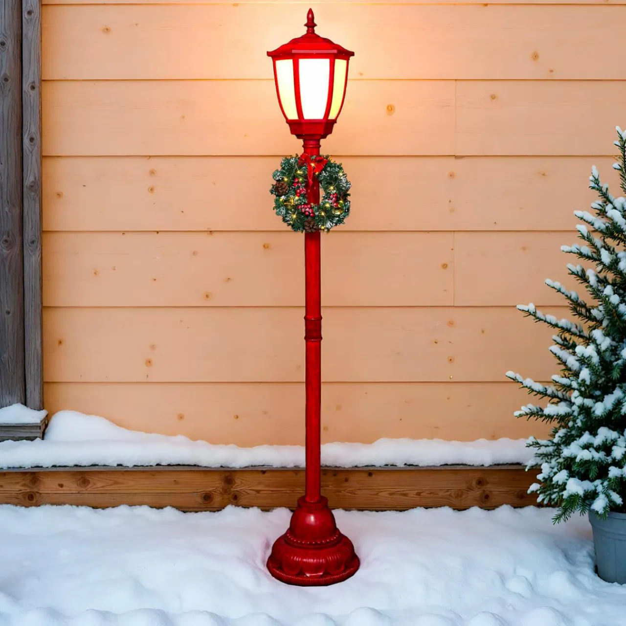 Personnage, Objet Grand Format|Déco Et Objet De Noël|Feeric Lights & Christmas Lampadaire de Noël illuminé (H185 cm) London et Blanc chaud Rouge