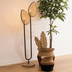 Lampadaire|ATMOSPHERA Lampadaire double en rotin (H143 cm) Olme Beige