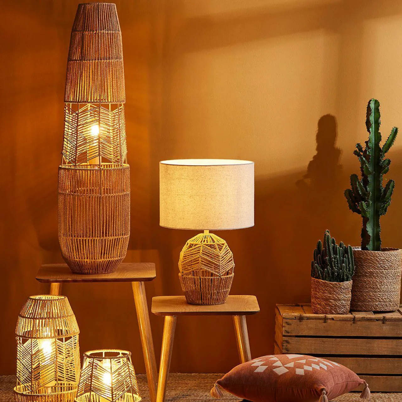 Lampadaire|OSTARIA Lampadaire en cordes (H90 cm) Ajay Naturel