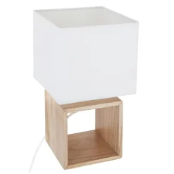 Lampe À Poser|ATMOSPHERA Lampe à poser en bois (H32 cm) Kara he Blanc