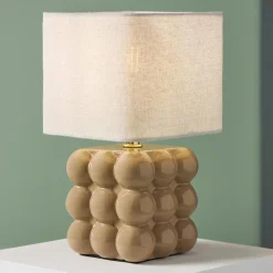 Lampe À Poser|OSTARIA Lampe à poser en céramique (H27 cm) Pompon Beige