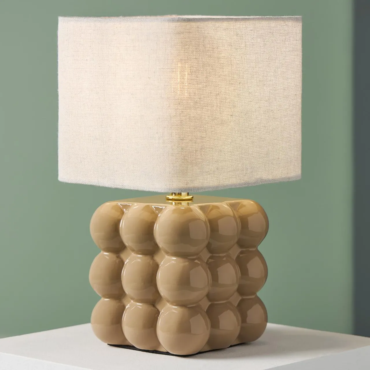 Lampe À Poser|OSTARIA Lampe à poser en céramique (H27 cm) Pompon Beige