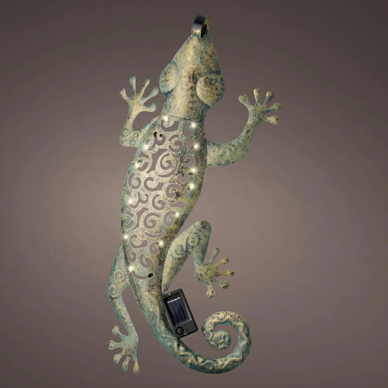 Luminaire Jardin|Eclairage Extérieur|#N/A Lampe murale solaire en métal (L51 cm) Gecko antique Vert