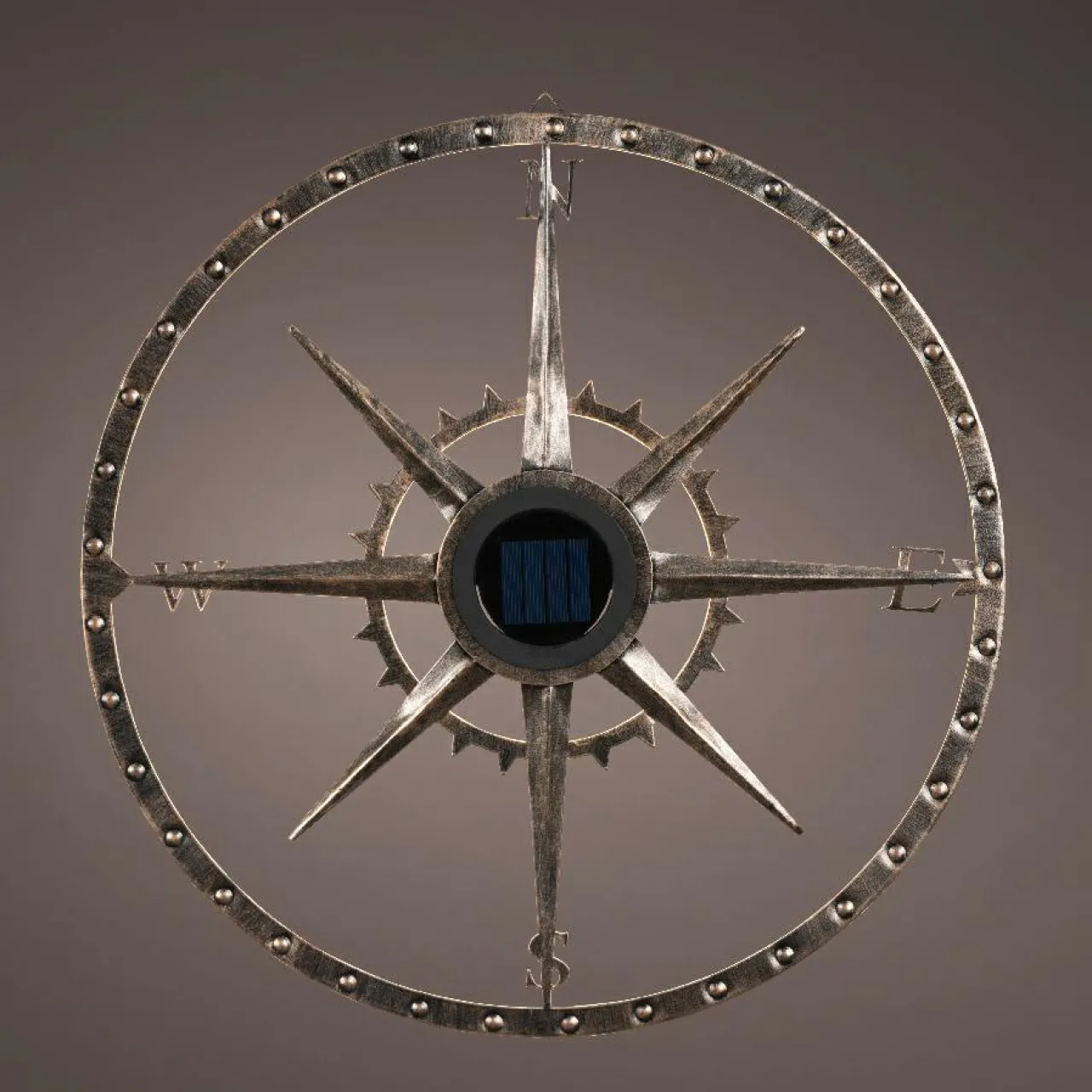 Luminaire Jardin|Eclairage Extérieur|KAEMINGK Lampe murale solaire en métal (D41 cm) Compass pâtiné et blanc chaud Or