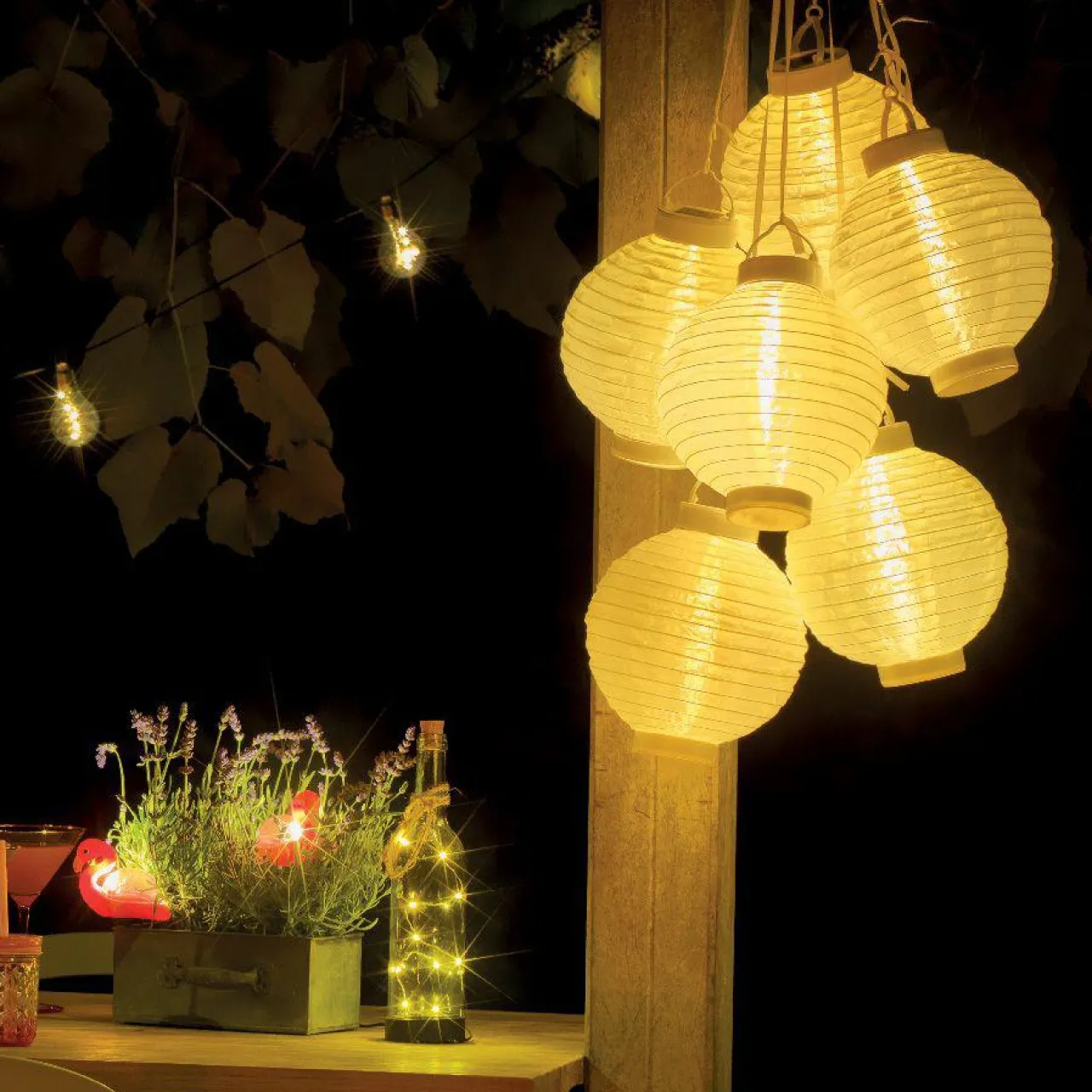 Luminaire Jardin|Eclairage Extérieur|#N/A Lanterne chinoise solaire (D20 cm) Papier chaud Blanc