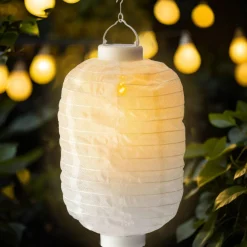 Luminaire Jardin|Eclairage Extérieur|#N/A Lanterne chinoise solaire LED (D20 cm) Cylindre effet flamme chaud Blanc