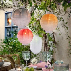 Luminaire Jardin|Eclairage Extérieur|#N/A Lanterne chinoise solaire LED (D20 cm) Cylindre effet flamme chaud Blanc