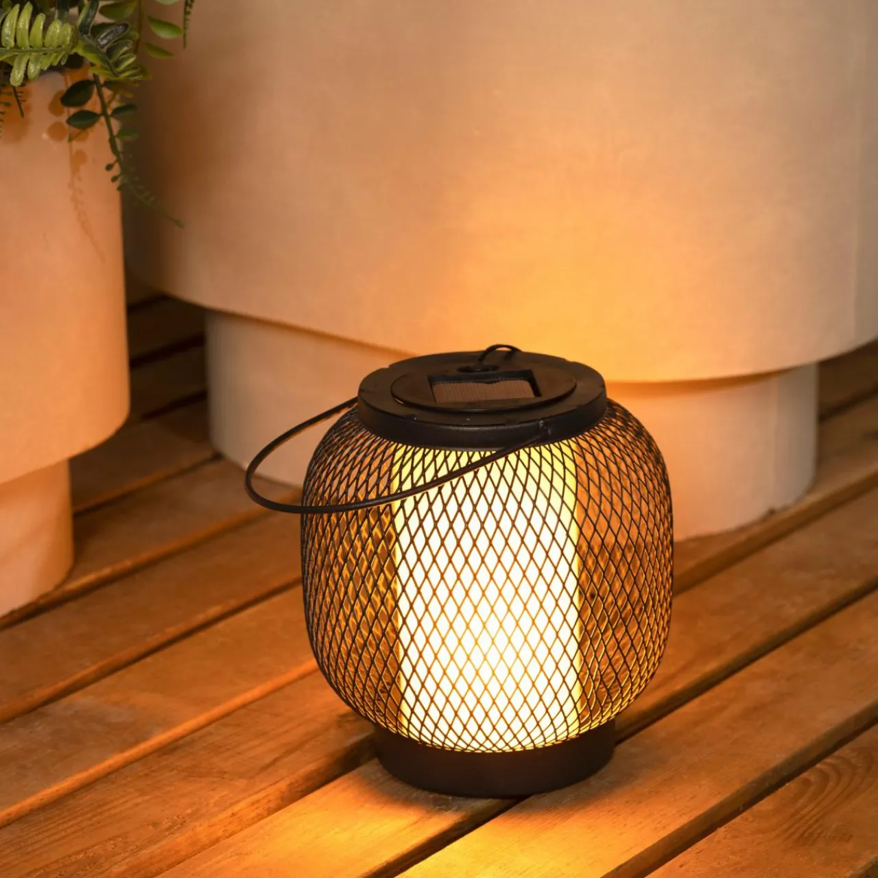 Luminaire Jardin|Eclairage Extérieur|#N/A Lanterne solaire métal à LED (H15 cm) Croisillon et blanc chaud Noir