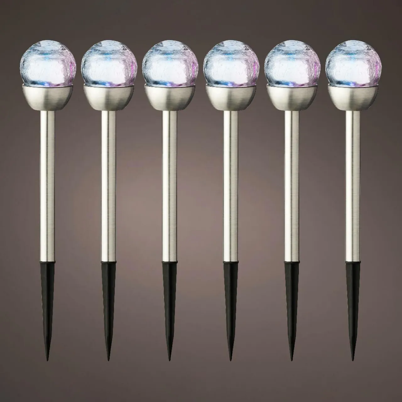 Luminaire Jardin|Eclairage Extérieur|#N/A Lot de 6 bornes de jardin solaires (H24,5 cm) Verre craquelé Multicolore