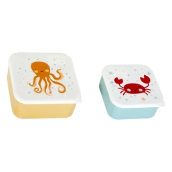 Objet Déco Enfant|OSTARIA Lot de 2 boîtes à gouter enfant Crabe et Pieuvre Bleu