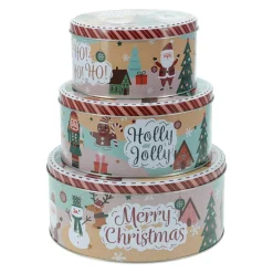 Déco Et Objet De Noël|KOOPMAN Lot de 3 boîtes de rangement en métal rondes Personnages de Noël Multicolore
