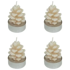 Bougie Et Photophore|JJA Lot de 4 bougies chauffe-plats Pomme de pain enneigée Beige