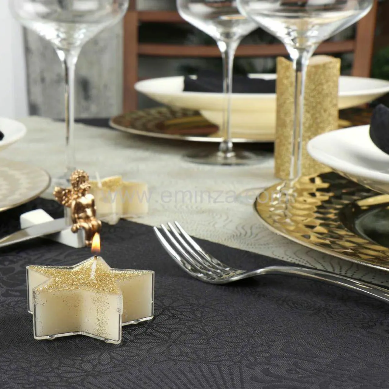 Bougie Et Photophore|Feeric Lights & Christmas Lot de 4 bougies (D6 cm) Étoiles pailletées Or