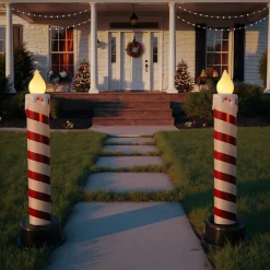 Personnage, Objet Grand Format|Déco Et Objet Lumineux|KOOPMAN Lot de 2 bougies lumineuses Géantes (H82 cm) Candy Candle et blanc Rouge