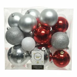 Boule De Noël|KAEMINGK Lot de 26 boules de Noël Lara Multi /Blanc/ Argent Rouge