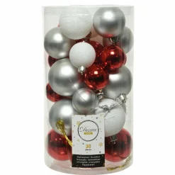 Boule De Noël|KAEMINGK Lot de 30 boules de Noël Alpine mix couleurs Rouge / Argent Tricolore_Rouge_Blanc_Argent