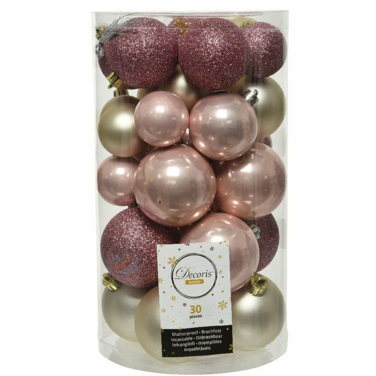 Boule De Noël|KAEMINGK Lot de 30 boules de Noël Alpine mix couleurs Vieux rose / Rose poudré