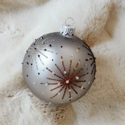 Boule De Noël|KAEMINGK Lot de 6 boules de Noël (D80 mm) en verre Kery , Noix de pécan et Gris marbre Blanc laine