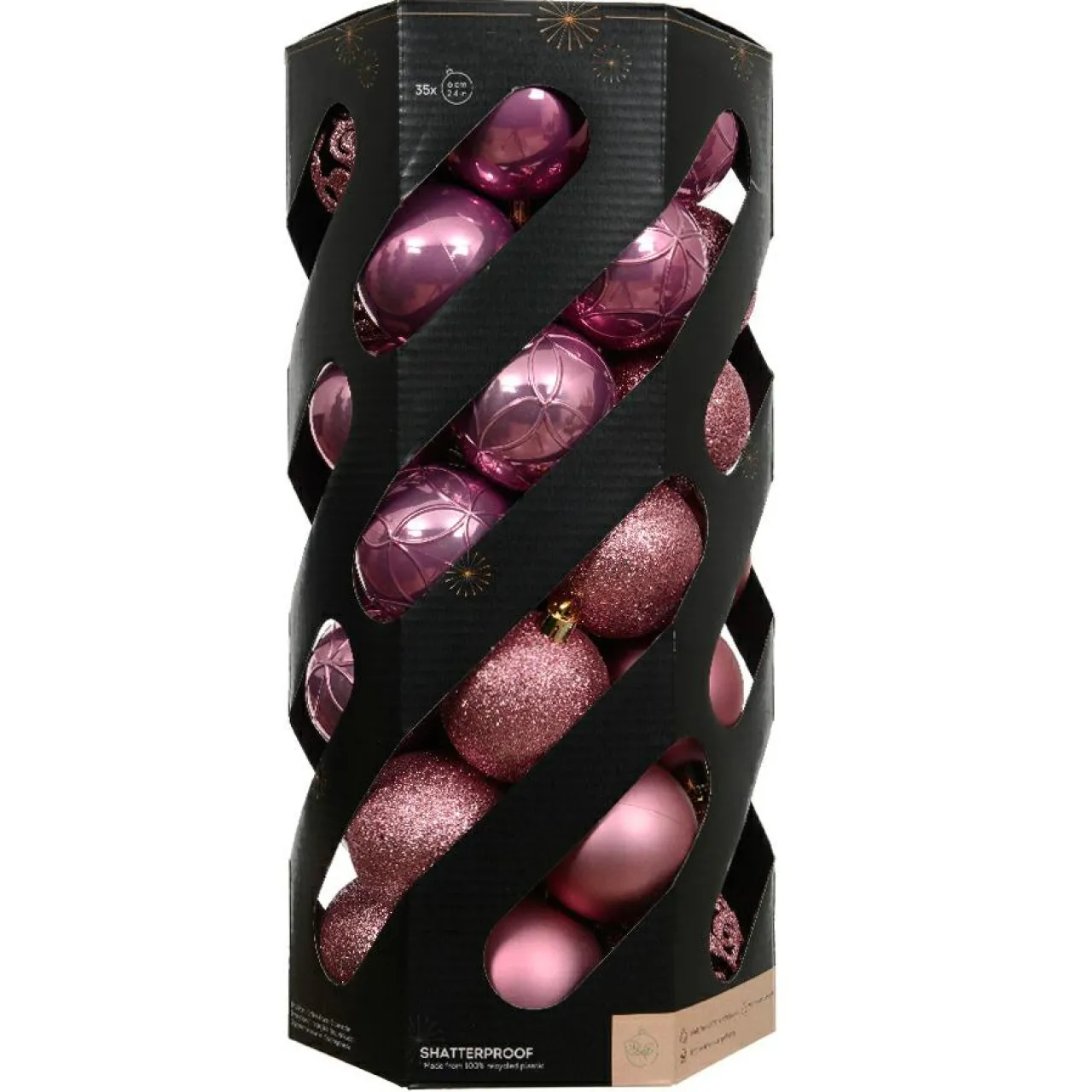 Boule De Noël|KAEMINGK Lot de 35 boules de Noël (D60 mm) Aravis Vieux Rose