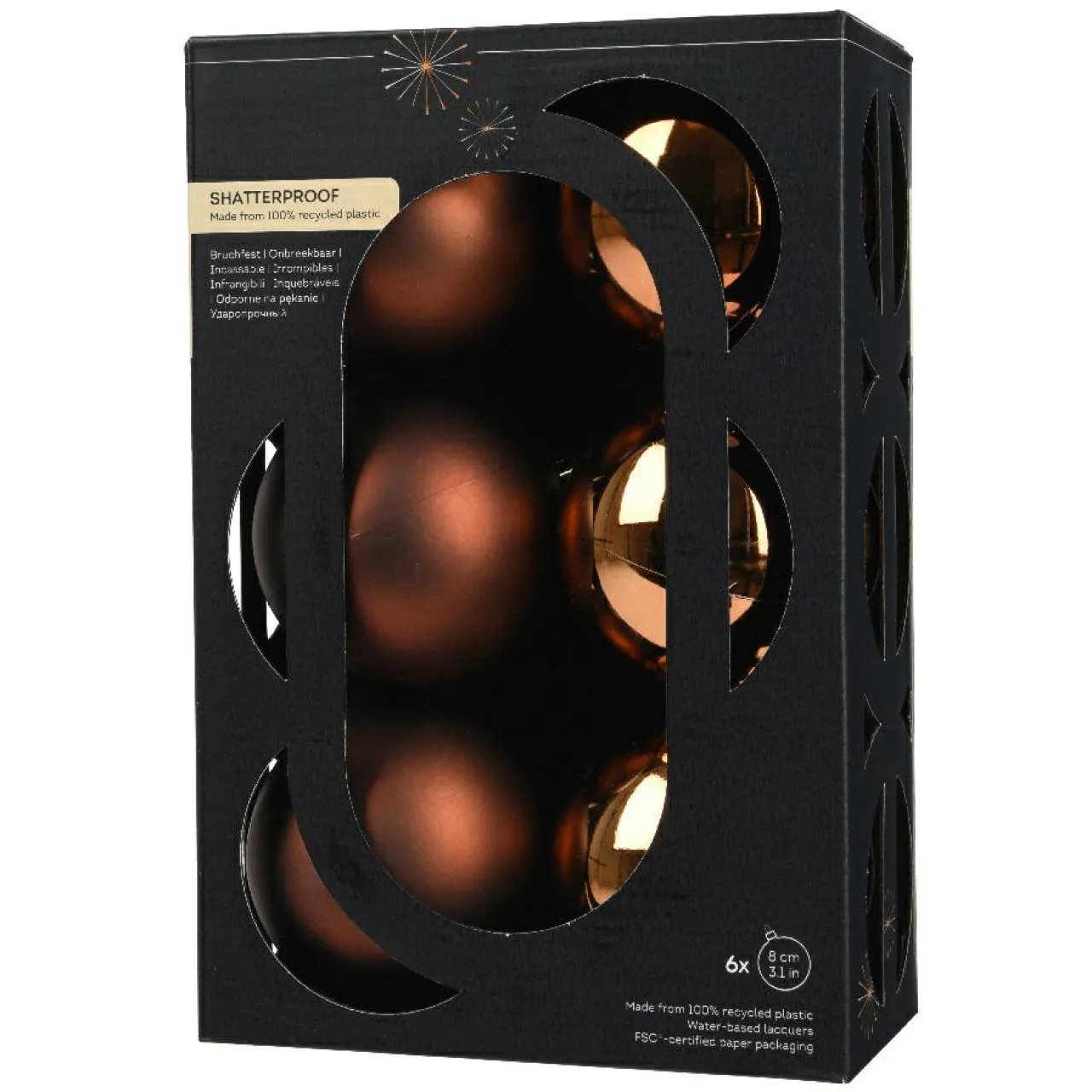 Boule De Noël|KAEMINGK Lot de 6 boules de Noël (D80 mm) Aravis Brun café