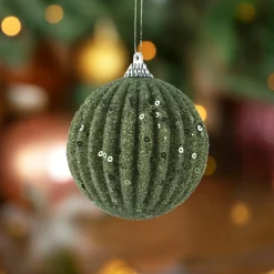 Boule De Noël|KAEMINGK Lot de 12 boules de Noël (D80 mm) Strass pailletés Vert romarin