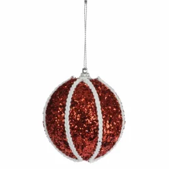 Boule De Noël|KOOPMAN Lot de 12 boules de Noël (D80 mm) Zébrures Rouge