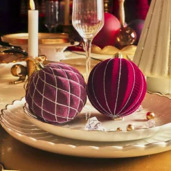 Boule De Noël|KAEMINGK Lot de 12 boules de Noël (D80 mm) Renaissance Figue et rouge Violet