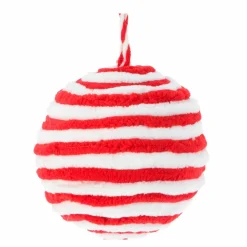 Boule De Noël|KOOPMAN Lot de 4 boules de Noël (D80 mm) Laine rayé et blanc Rouge