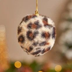 Boule De Noël|KOOPMAN Lot de 12 boules de Noël (D80 mm) Léopard Beige et Marron