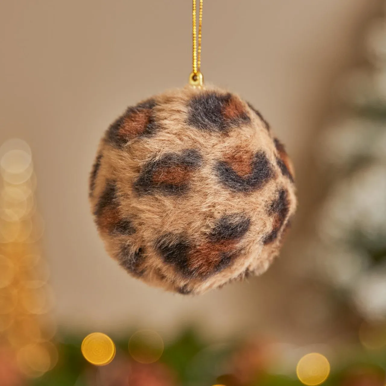 Boule De Noël|KOOPMAN Lot de 12 boules de Noël (D80 mm) Léopard Beige et Marron