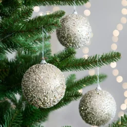 Boule De Noël|KAEMINGK Lot de 12 boules de Noël (D100 mm) Pluie de diamants Champagne Or