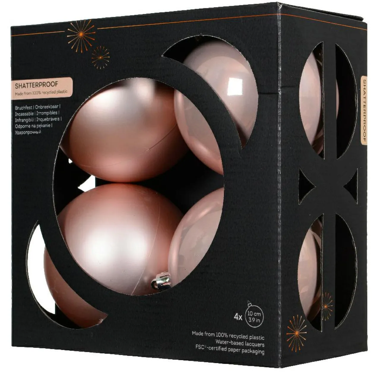 Boule De Noël|KAEMINGK Lot de 4 boules de Noël (D100 mm) Aravis Rose poudré