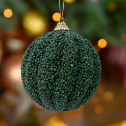Boule De Noël|KAEMINGK Lot de 12 boules de Noël (D80 mm) Etincelle Vert sapin
