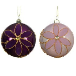 Boule De Noël|KAEMINGK Lot de 12 boules de Noël (D80 mm) Fleurs majestueuses Figue et rose Violet