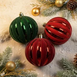 Boule De Noël|KAEMINGK Lot de 12 boules de Noël (D80 mm) Velours pailleté Rouge et vert Multicolore