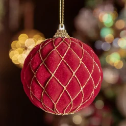 Boule De Noël|KAEMINGK Lot de 12 boules de Noël (D80 mm) Buckingham et or Rouge