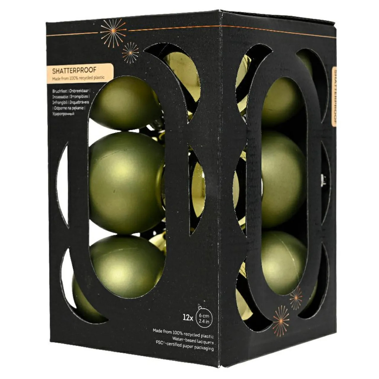 Boule De Noël|KAEMINGK Lot de 12 boules de Noël (D60 mm) Aravis Vert romarin