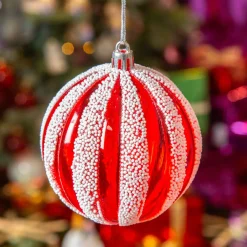 Boule De Noël|KAEMINGK Lot de 12 boules de Noël (D80 mm) Fantasia perlées et blanc Rouge