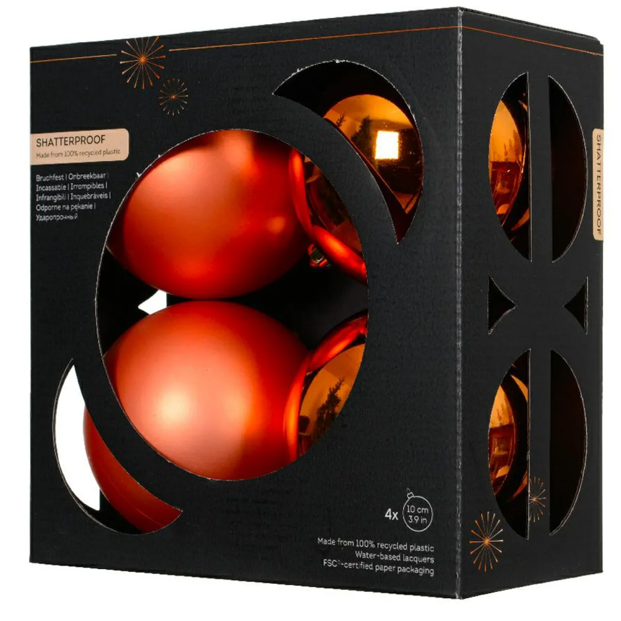 Boule De Noël|KAEMINGK Lot de 4 boules de Noël (D100 mm) Aravis Orange