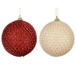 Boule De Noël|KAEMINGK Lot de 12 boules de Noël (D100 mm) Carreaux et paillettes et perle Rouge