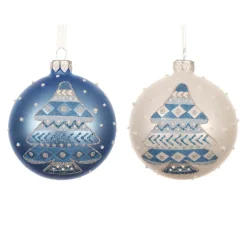 Boule De Noël|KAEMINGK Lot de 6 boules de Noël en verre (D80 mm) Sapin nordique Bleu Ciel