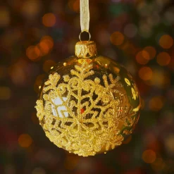 Boule De Noël|KAEMINGK Lot de 6 boules de Noël en verre (D80 mm) Flocon pailleté Or